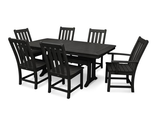 Polywood Polywood Black Vineyard 7-Piece Nautical Trestle Dining Set Black Dining Sets PWS343-1-BL 190609060076