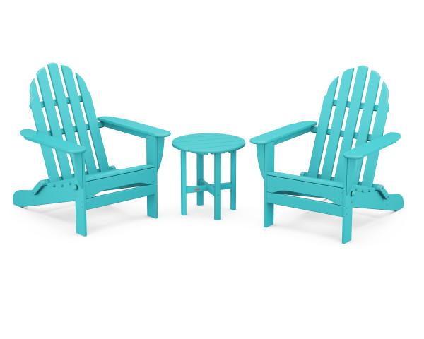 Polywood Polywood Classic Folding Adirondack 3-Piece Set Aruba Adirondack Chair PWS214-1-AR 845748070942