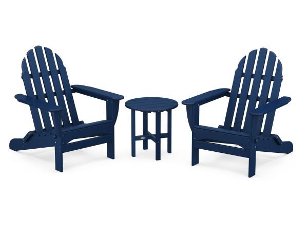 Polywood Polywood Classic Folding Adirondack 3-Piece Set Navy Adirondack Chair PWS214-1-NV 190609098482