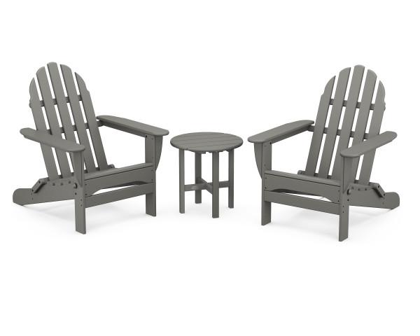 Polywood Polywood Classic Folding Adirondack 3-Piece Set Slate Grey Adirondack Chair PWS214-1-GY 190609068881