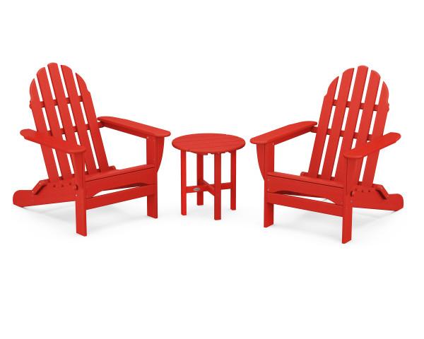 Polywood Polywood Classic Folding Adirondack 3-Piece Set Sunset Red Adirondack Chair PWS214-1-SR 845748070911