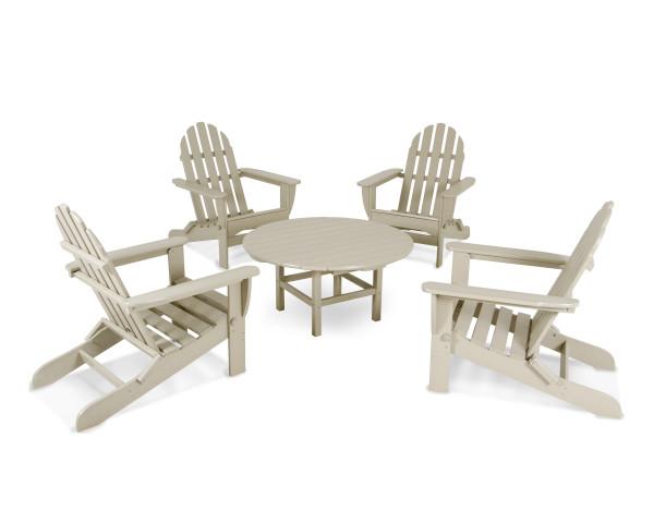 Polywood Polywood Classic Folding Adirondack 5-Piece Conversation Group Sand Adirondack Chair PWS119-1-SA 845748050296