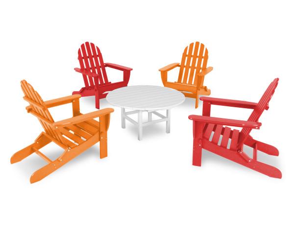 Polywood Polywood Classic Folding Adirondack 5-Piece Conversation Group Sunset Red Adirondack Chair PWS119-1-SRTA 845748070423