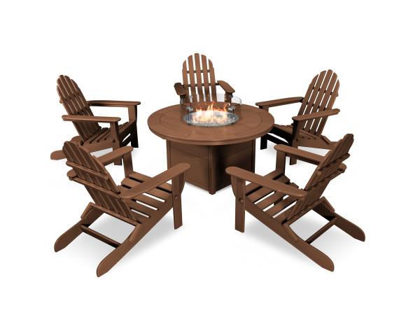 Polywood Polywood Classic Folding Adirondack 6-Piece Conversation Set with Fire Pit Table Teak Conversation Table PWS414-1-TE 190609066511