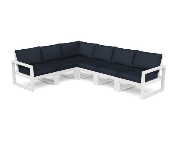 Polywood Polywood EDGE 6-Piece Modular Deep Seating Set White / Marine Indigo Seating Sets PWS523-2-WH145991 190609146350