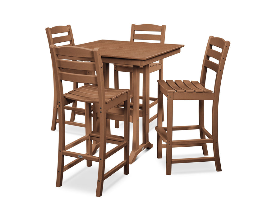 Polywood Polywood La Casa Cafe 5-Piece Farmhouse Trestle Bar Set Teak Bar Set PWS435-1-TE 190609083365