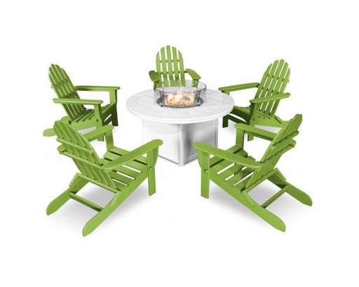 Polywood Polywood Lime Classic Folding Adirondack 6-Piece Conversation Set with Fire Pit Table Lime Conversation Table PWS414-1-10356 190609066429