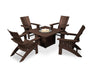 Polywood Polywood Mahogany Modern Curveback Adirondack 5-Piece Conversation Set with Fire Pit Table Mahogany Conversation Table PWS412-1-MA 190609066221