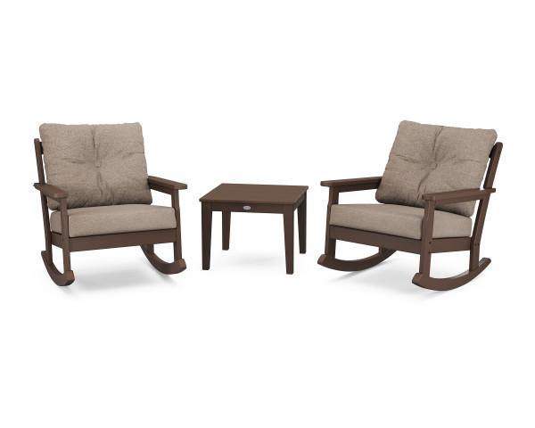 Polywood Polywood Mahogany Vineyard 3-Piece Deep Seating Rocker Set Mahogany / Spiced Burlap Rocking Chair PWS396-2-MA146010 190609171819