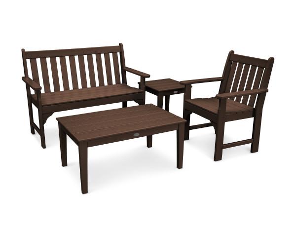 Polywood Polywood Mahogany Vineyard 4-Piece Bench Seating Set Mahogany Seating Sets PWS356-1-MA 190609058837