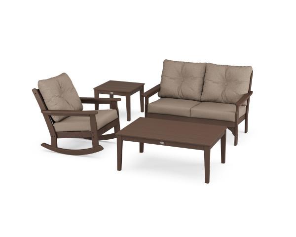 Polywood Polywood Mahogany Vineyard 4-Piece Deep Seating Rocker Set Mahogany / Spiced Burlap Rocking Chair PWS397-2-MA146010 190609171871