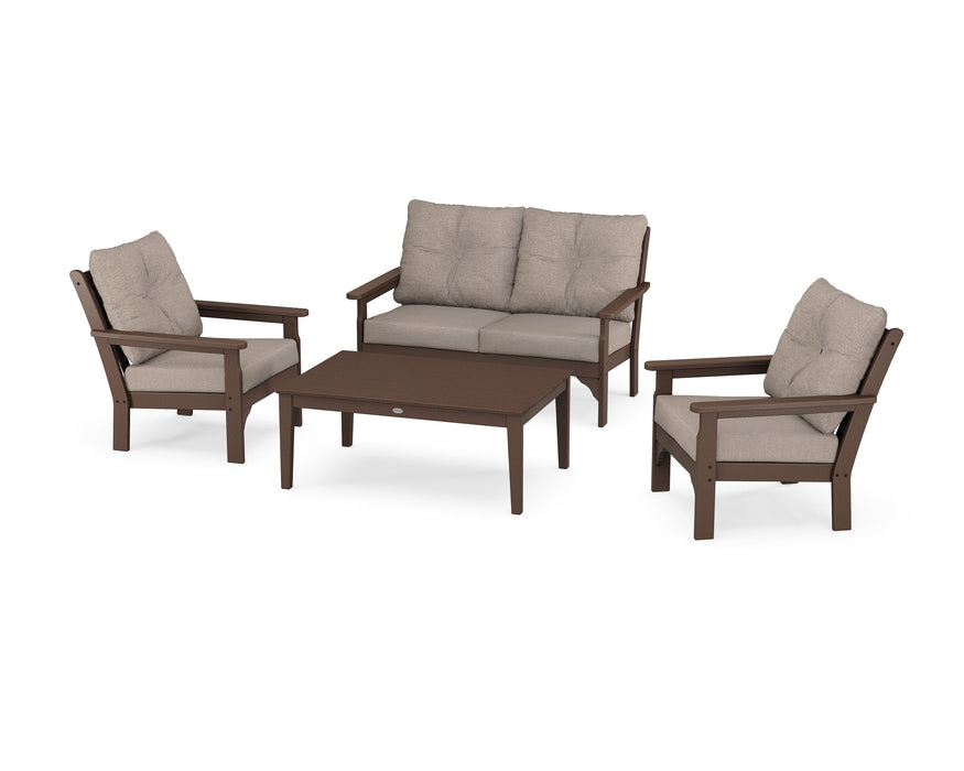 Polywood Polywood Mahogany Vineyard 4-Piece Deep Seating Set Mahogany / Spiced Burlap Seating Sets PWS317-2-MA146010 190609171413