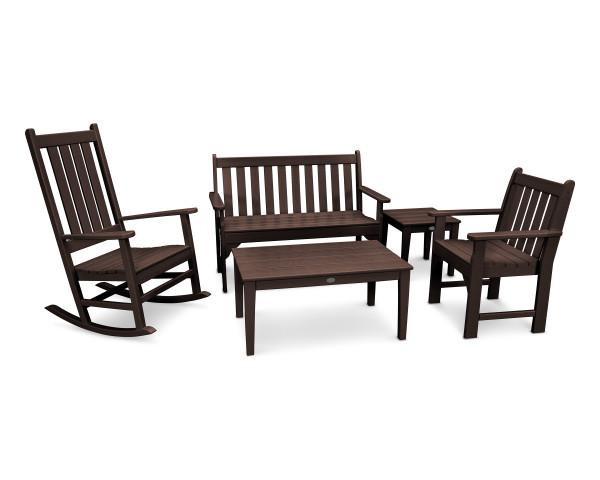 Polywood Polywood Mahogany Vineyard 5-Piece Bench & Rocking Chair Set Mahogany Rocking Chair PWS357-1-MA 190609058905