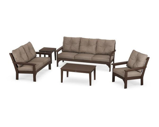 Polywood Polywood Mahogany Vineyard 5 Piece Deep Seating Set Mahogany / Spiced Burlap Seating Sets PWS318-2-MA146010 190609171482