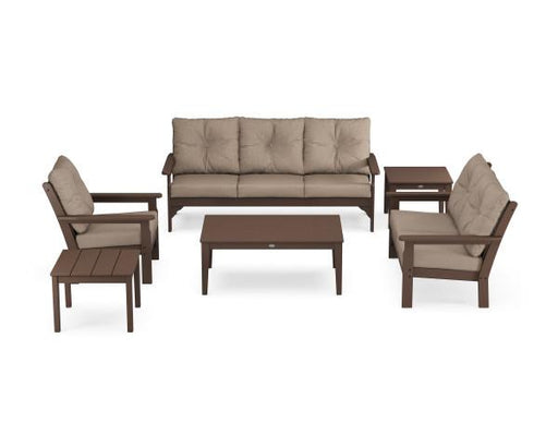 Polywood Polywood Mahogany Vineyard 6-Piece Deep Seating Set Mahogany / Spiced Burlap Seating Sets PWS316-2-MA146010 190609171369