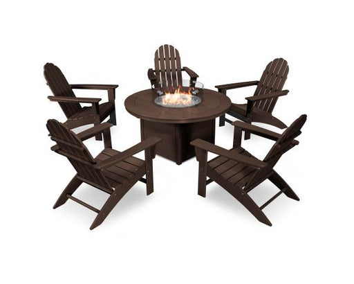 Polywood Polywood Mahogany Vineyard Adirondack 6-Piece Chat Set with Fire Pit Table Mahogany Adirondack Chair PWS415-1-MA 190609066610