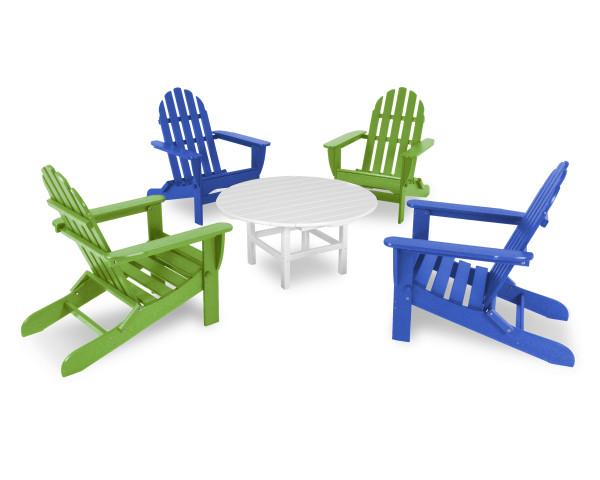 Polywood Polywood Pacific Blue Classic Folding Adirondack 5-Piece Conversation Group Pacific Blue Adirondack Chair PWS119-1-PBLI 845748070416