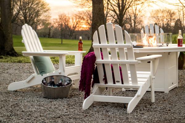 Polywood Polywood Pacific Blue Classic Folding Adirondack 6-Piece Conversation Set with Fire Pit Table Pacific Blue Conversation Table PWS414-1-10357 190609066436