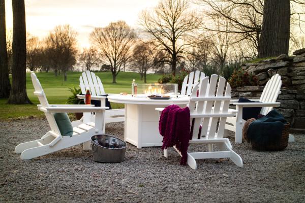 Polywood Polywood Pacific Blue Classic Folding Adirondack 6-Piece Conversation Set with Fire Pit Table Pacific Blue Conversation Table PWS414-1-10357 190609066436