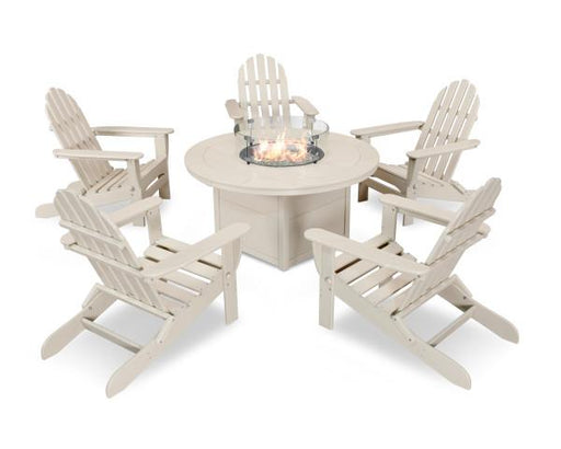 Polywood Polywood Sand Classic Folding Adirondack 6-Piece Conversation Set with Fire Pit Table Sand Conversation Table PWS414-1-SA 190609066504