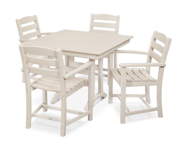 Polywood Polywood Sand La Casa Cafe 5-Piece Farmhouse Trestle Arm Chair Dining Set Sand Dining Sets PWS437-1-SA 190609083594