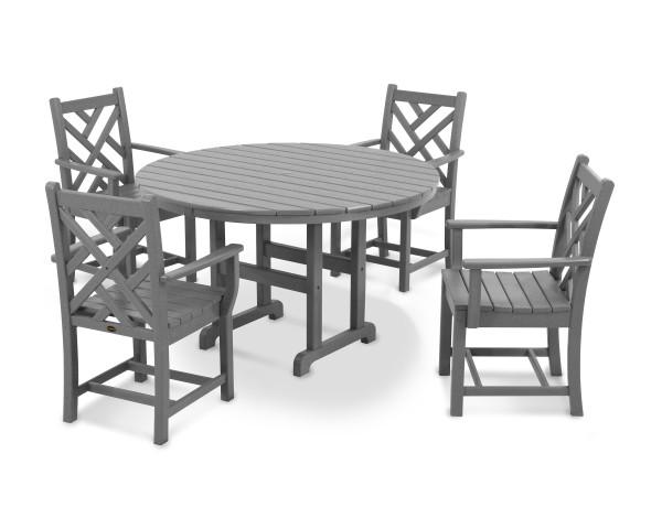 Polywood Polywood Slate Grey Chippendale 5-Piece Round Arm Chair Dining Set Slate Grey Dining Sets PWS122-1-GY 845748050357