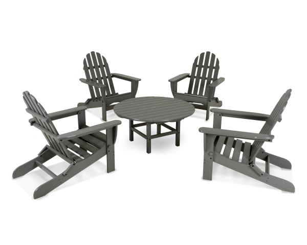 Polywood Polywood Slate Grey Classic Folding Adirondack 5-Piece Conversation Group Slate Grey Adirondack Chair PWS119-1-GY 845748050272