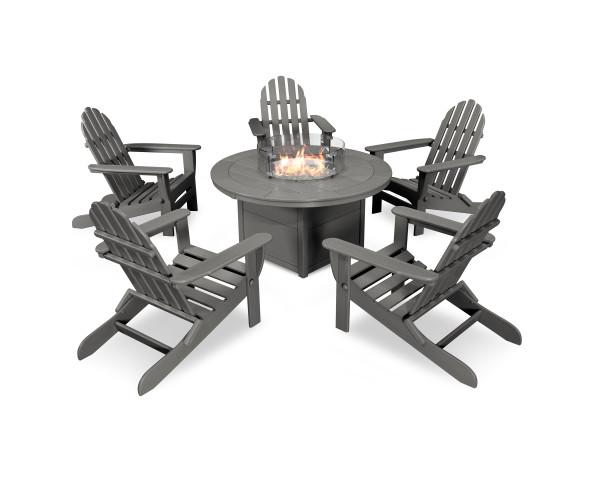 Polywood Polywood Slate Grey Classic Folding Adirondack 6-Piece Conversation Set with Fire Pit Table Slate Grey Conversation Table PWS414-1-GY 190609066481