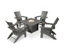 Polywood Polywood Slate Grey Modern Curveback Adirondack 5-Piece Conversation Set with Fire Pit Table Slate Grey Conversation Table PWS412-1-GY 190609066214