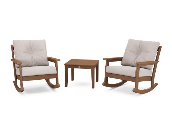 Polywood Polywood Teak Vineyard 3-Piece Deep Seating Rocker Set Teak / Dune Burlap Rocking Chair PWS396-2-TE145999 190609171826