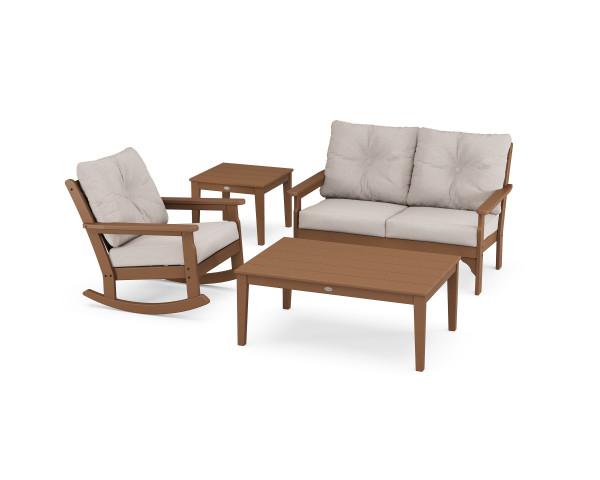 Polywood Polywood Teak Vineyard 4-Piece Deep Seating Rocker Set Teak / Dune Burlap Rocking Chair PWS397-2-TE145999 190609171888