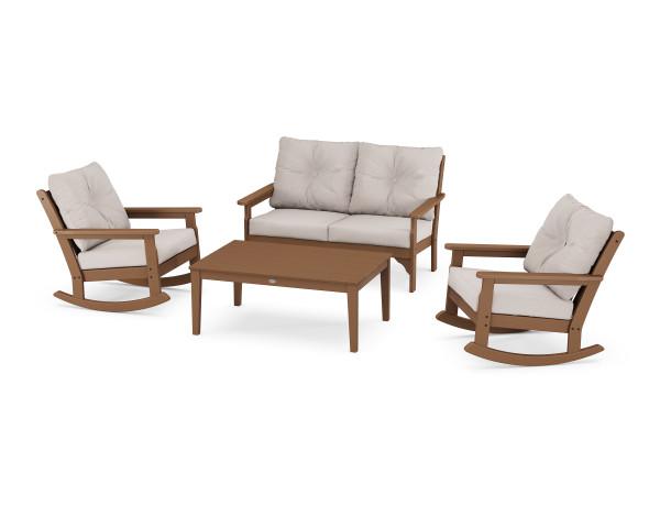 Polywood Polywood Teak Vineyard 4-Piece Deep Seating Rocking Chair Set Teak / Dune Burlap Rocking Chair PWS404-2-TE145999 190609172014