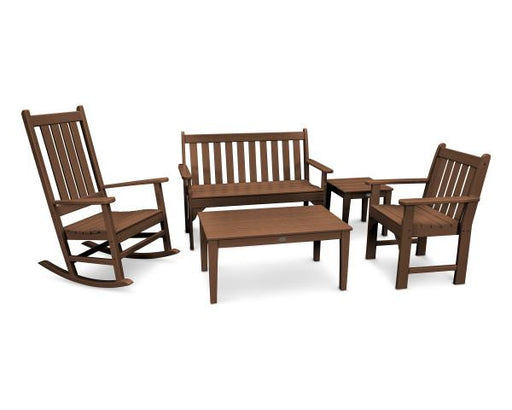 Polywood Polywood Teak Vineyard 5-Piece Bench & Rocking Chair Set Teak Rocking Chair PWS357-1-TE 190609058868