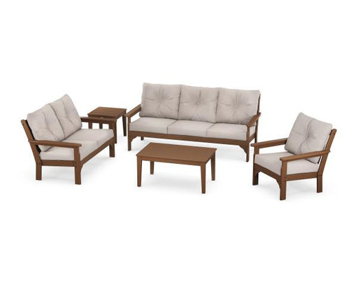 Polywood Polywood Teak Vineyard 5 Piece Deep Seating Set Teak / Dune Burlap Seating Sets PWS318-2-TE145999 190609171499