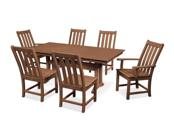 Polywood Polywood Teak Vineyard 7-Piece Farmhouse Trestle Dining Set Teak Dining Sets PWS340-1-TE 190609053443