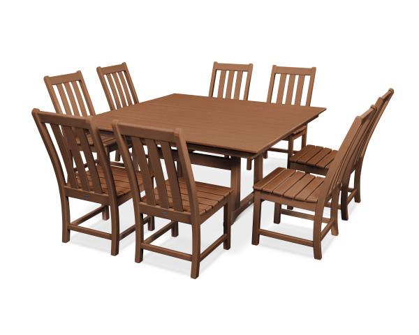 Polywood Polywood Teak Vineyard 9-Piece Farmhouse Trestle Dining Set Teak Dining Sets PWS342-1-TE 190609082443