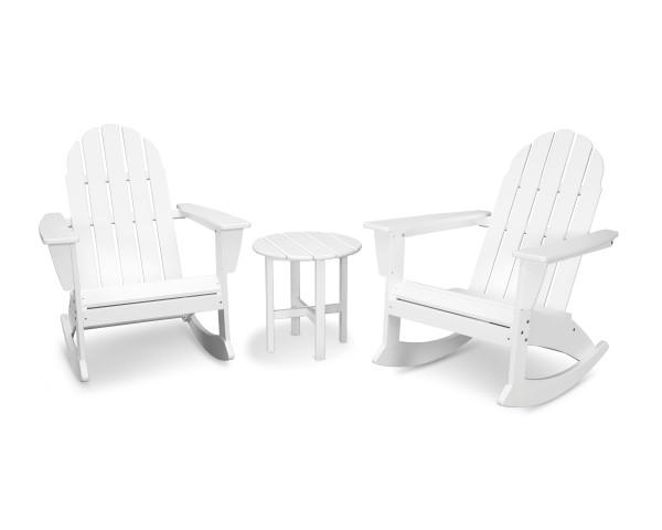 Polywood Polywood Vineyard 3-Piece Adirondack Rocking Chair Set White Rocking Chair PWS408-1-WH 190609064500