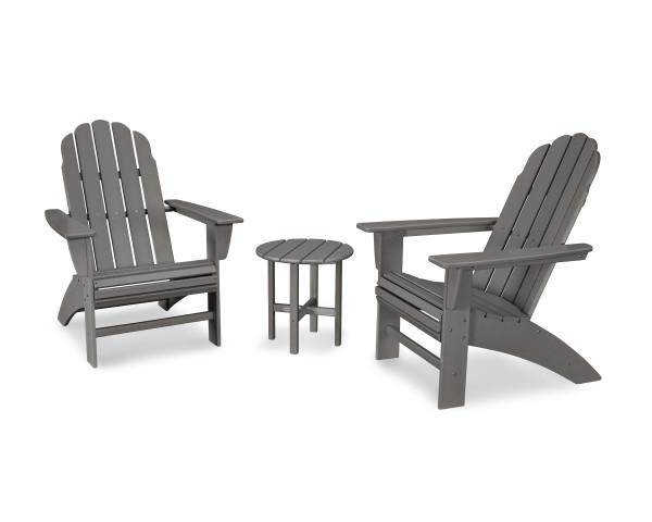 Polywood Polywood Vineyard 3-Piece Curveback Adirondack Set Slate Grey Adirondack Chair PWS418-1-GY 190609071379