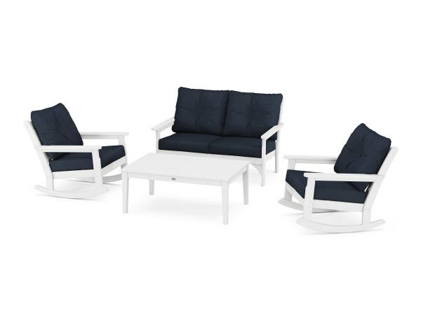 Polywood Polywood Vineyard 4-Piece Deep Seating Rocking Chair Set White / Marine Indigo Rocking Chair PWS404-2-WH145991 190609181917