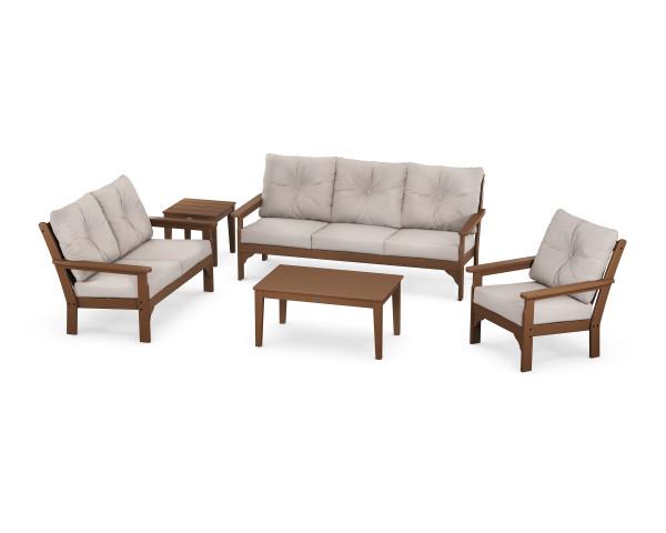 Polywood Polywood Vineyard 5 Piece Deep Seating Set Teak / Dune Burlap Seating Sets PWS318-2-TE145999 190609171499