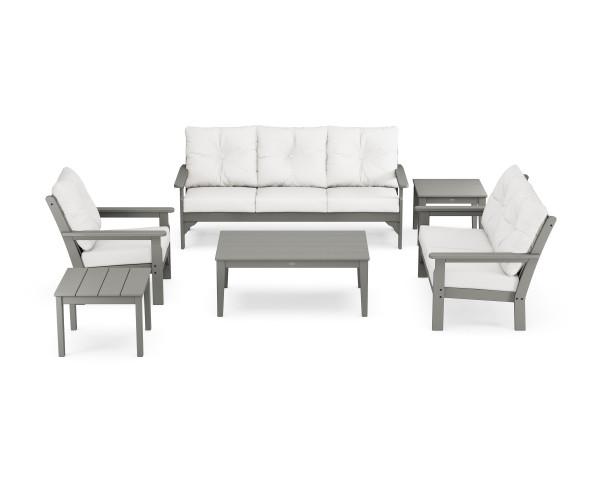 Polywood Polywood Vineyard 6-Piece Deep Seating Set Slate Grey / Natural Linen Seating Sets PWS316-2-GY152939 190609171352