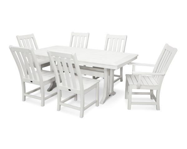 Polywood Polywood Vineyard 7-Piece Nautical Trestle Dining Set White Dining Sets PWS343-1-WH 190609060137