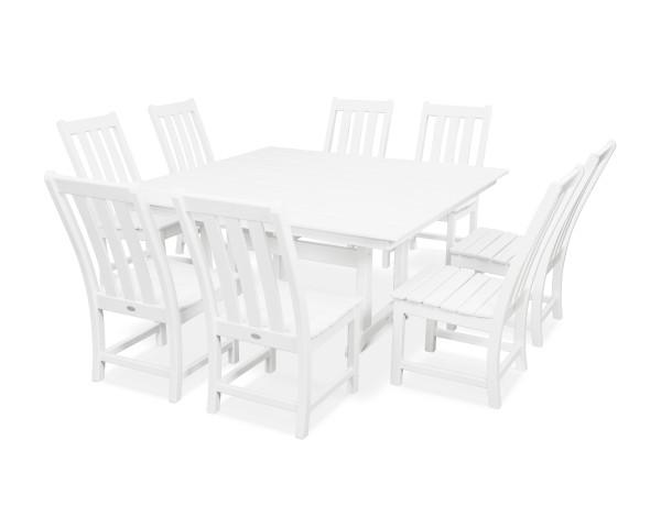 Polywood Polywood Vineyard 9-Piece Farmhouse Trestle Dining Set White Dining Sets PWS342-1-WH 190609082450