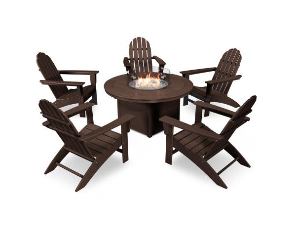 Polywood Polywood Vineyard Adirondack 6-Piece Chat Set with Fire Pit Table Mahogany Adirondack Chair PWS415-1-MA 190609066610