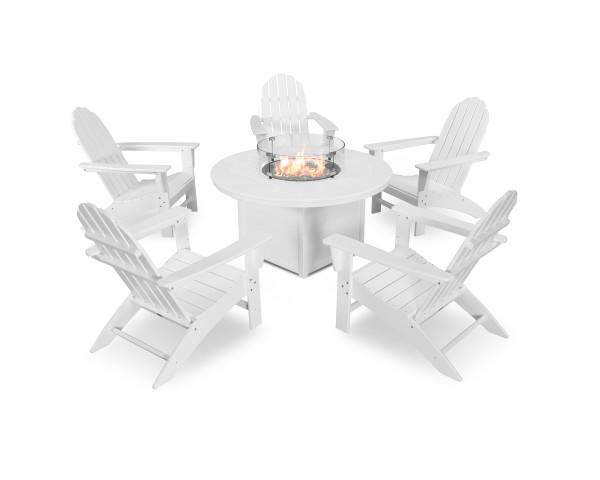 Polywood Polywood Vineyard Adirondack 6-Piece Chat Set with Fire Pit Table White Adirondack Chair PWS415-1-WH 190609066641