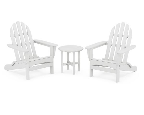 Polywood Polywood White Classic Folding Adirondack 3-Piece Set White Adirondack Chair PWS214-1-WH 845748071222