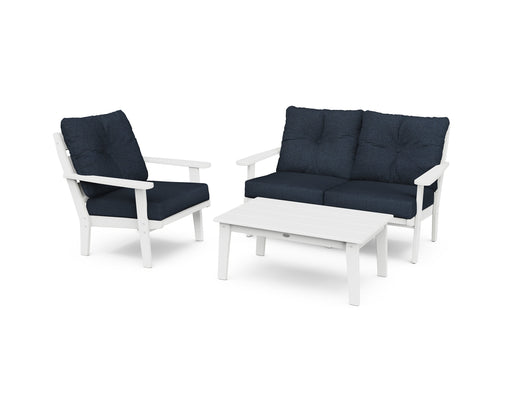 Polywood Polywood White Lakeside 3-Piece Deep Seating Set White / Marine Indigo Seating Sets PWS519-2-WH145991 190609145551